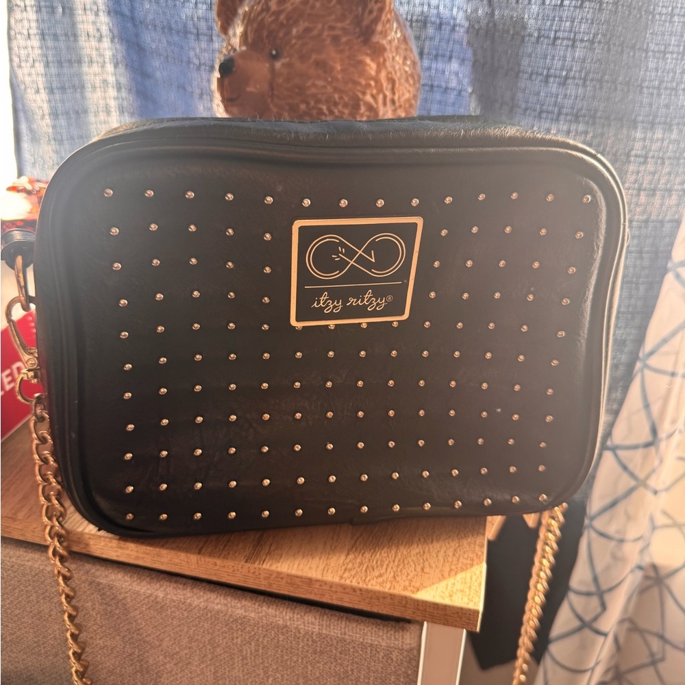 Itzy Ritzy Black Studded Bag with Gold Accents